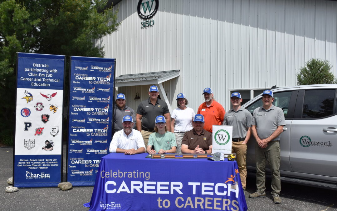 Career Tech triple crown: 2024 Pellston grad Xavier Schmalzried celebrated at Career Tech to Careers signing event with Wentworth Builders  